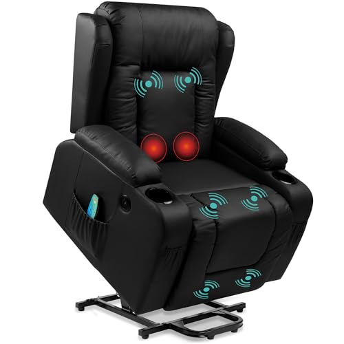 Best Choice Products PU Leather Electric Power Lift Chair, Recliner Massage Chair, Adjustable Furniture for Back, Legs w/ 3 Positions, USB Port, Heat, Cupholders, Easy-to-Reach Side Button - Brown