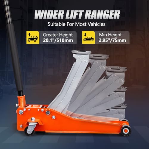 TUFFIOM Low Profile Floor Jack, Heavy Duty Jack with Dual Pistons Quick Lift Pump for Cars & SUVs, Lifting Range 2-19/20" to 20-1/10", Orange