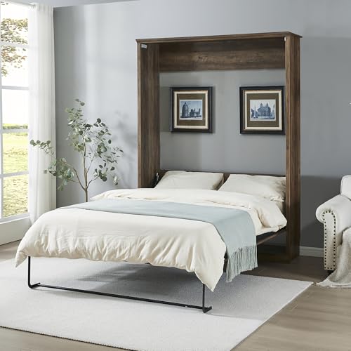 Queen Size Murphy Bed Wall Bed with a Storage Shelf, Space-Saving Wall Bed for Multipurpose Guest Room or Home Office - Gray