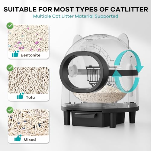 Lpettog Self Cleaning Cat Litter Box, Automatic Litter Box with App Control,Cat Litter Box Robot Suitable for Multiple Cats,Safety Protection 2 Rolls Garbage Bags, White