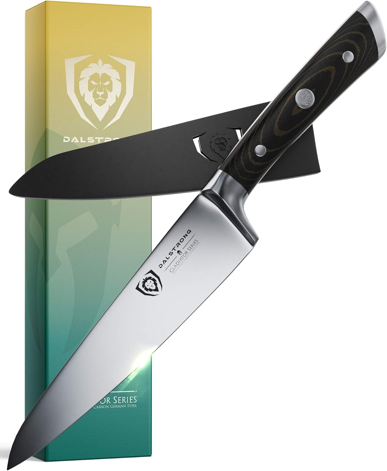 DALSTRONG Chef Knife - 8 inch - Gladiator Series - Forged ThyssenKrupp High Carbon German Steel - Razor Sharp Kitchen Knife - Full Tang - Blue ABS Handle - Sheath Included - NSF Certified