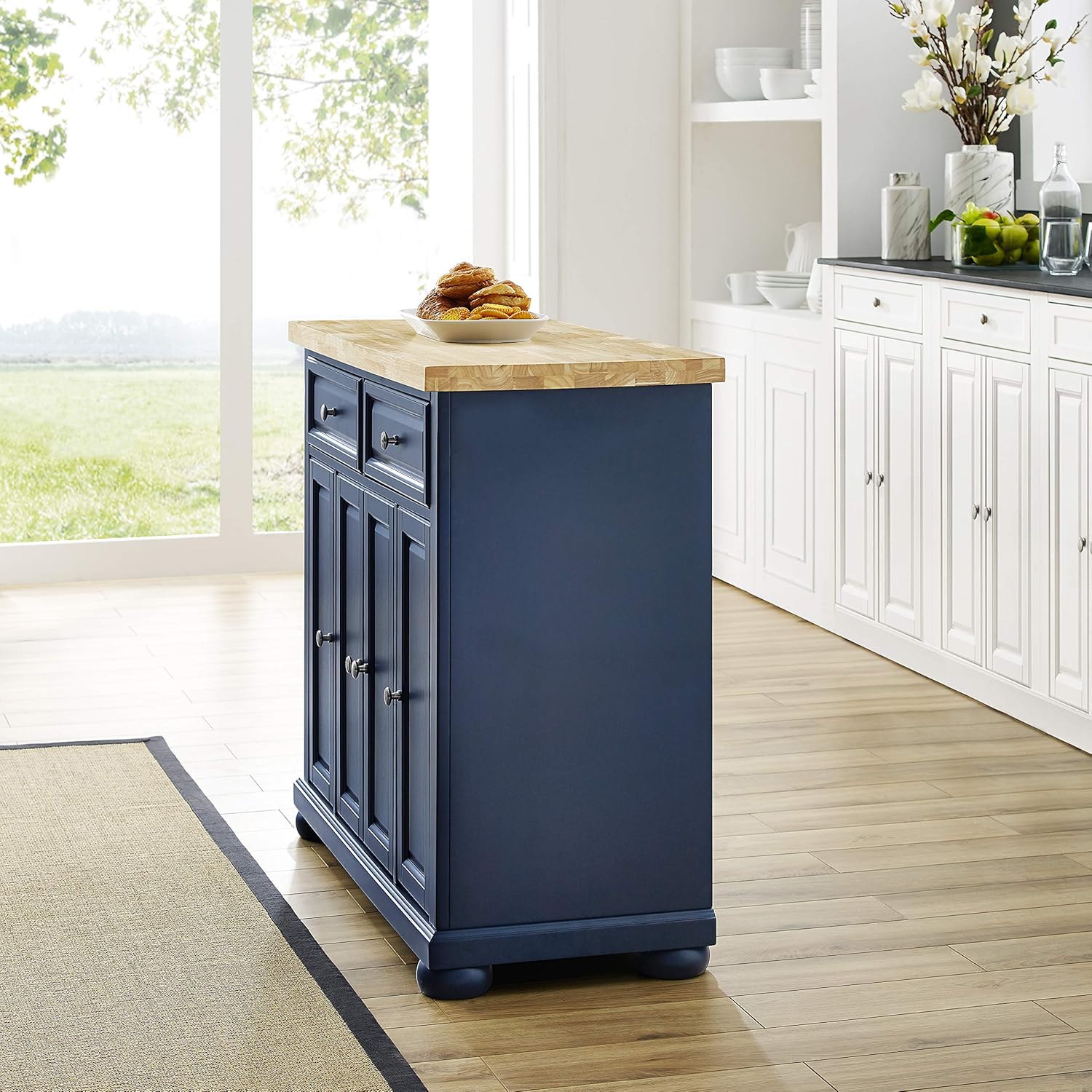 Crosley Furniture Madison Kitchen Island with Butcher Block Top, Navy