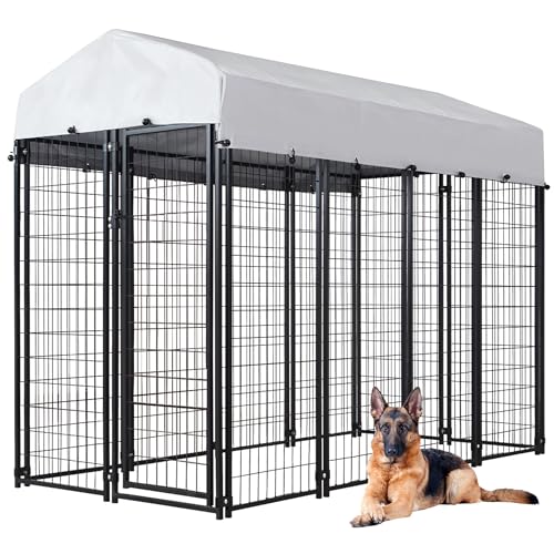 Large Outside Dog Kennel,Outdoor Dog Run Enclosure 8'x4'x6' Dog Pen House with Roof Cover Heavy Duty Welded Wire Steel Dog Playpen Animal Fence Without Feeding Door