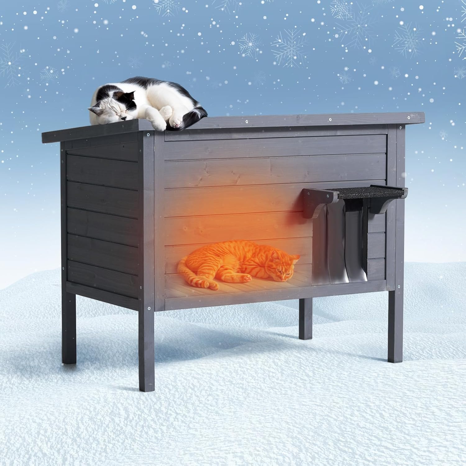 Outdoor Cat House Weatherproof,Feral Cat House Enclosures with Insulated All-Round Foam Wooden Cat Condos for Winter Outside, PVC Door Flaps