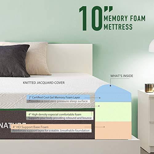 Queen Size Mattress, 10 inch Iyee Nature Cooling-Gel Memory Foam Matt