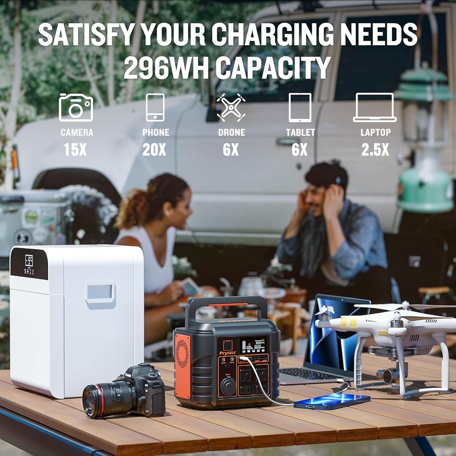 PryMAX Portable Power Station 330W/110V Pure Sine Wave AC Outlet, 296WH Backup Lithium Battery with PD/QC3.0/DC/USB Port Power Supply, 80000mAh Solar Generator for Home Camping Emergency CPAP