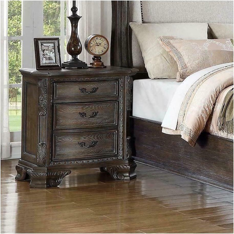 Grey 4 Piece Traditional Style King Size Bedroom Set Furniture Bed Dresser Mirror Nightstand Department Hardwood Solid Wood Wooden of Set