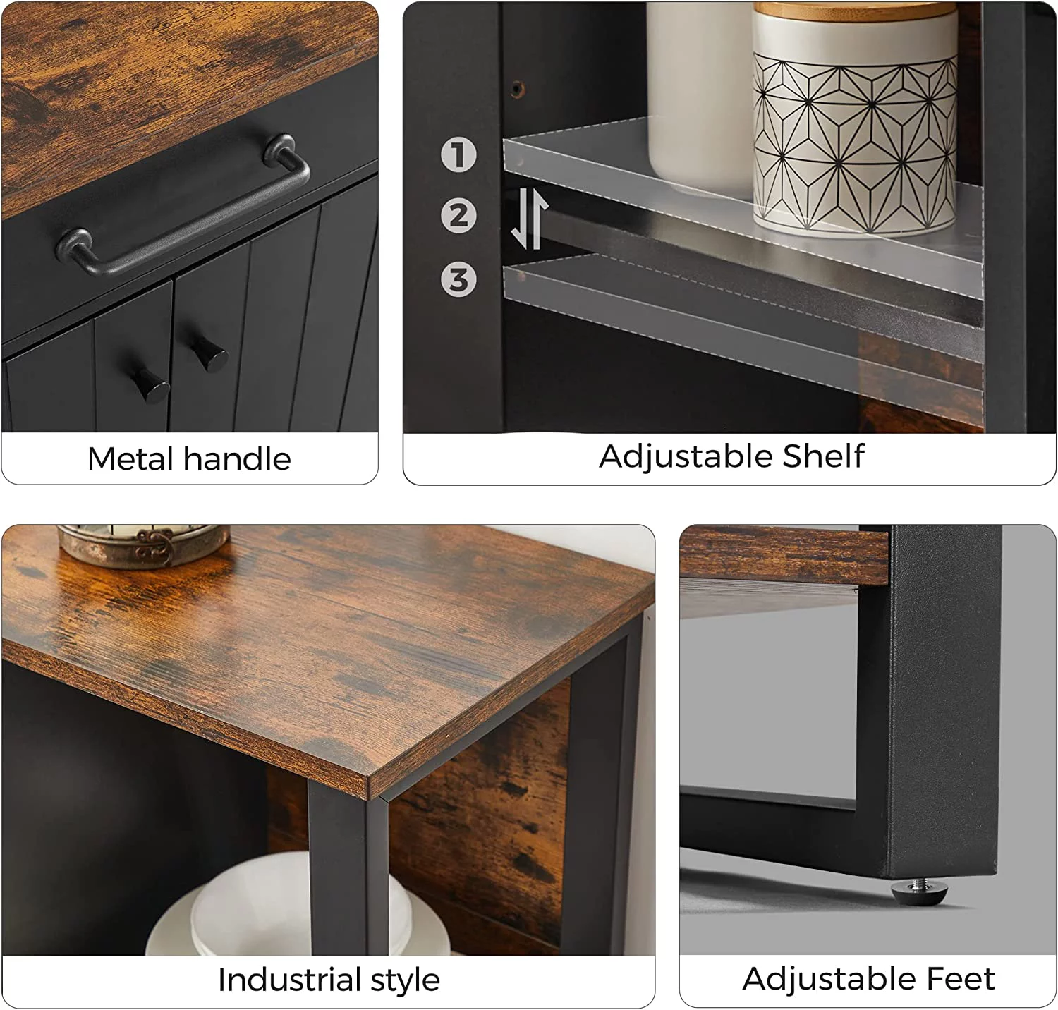 by SONGMICS Home Buffet Cabinet, Kitchen Sideboard, Storage Organizer with Drawer, Shelves, Door, for Living Room Hallway, 11.8 x 47.2 x 31.5 Inches, Rustic Brown and Black ULSC103B01