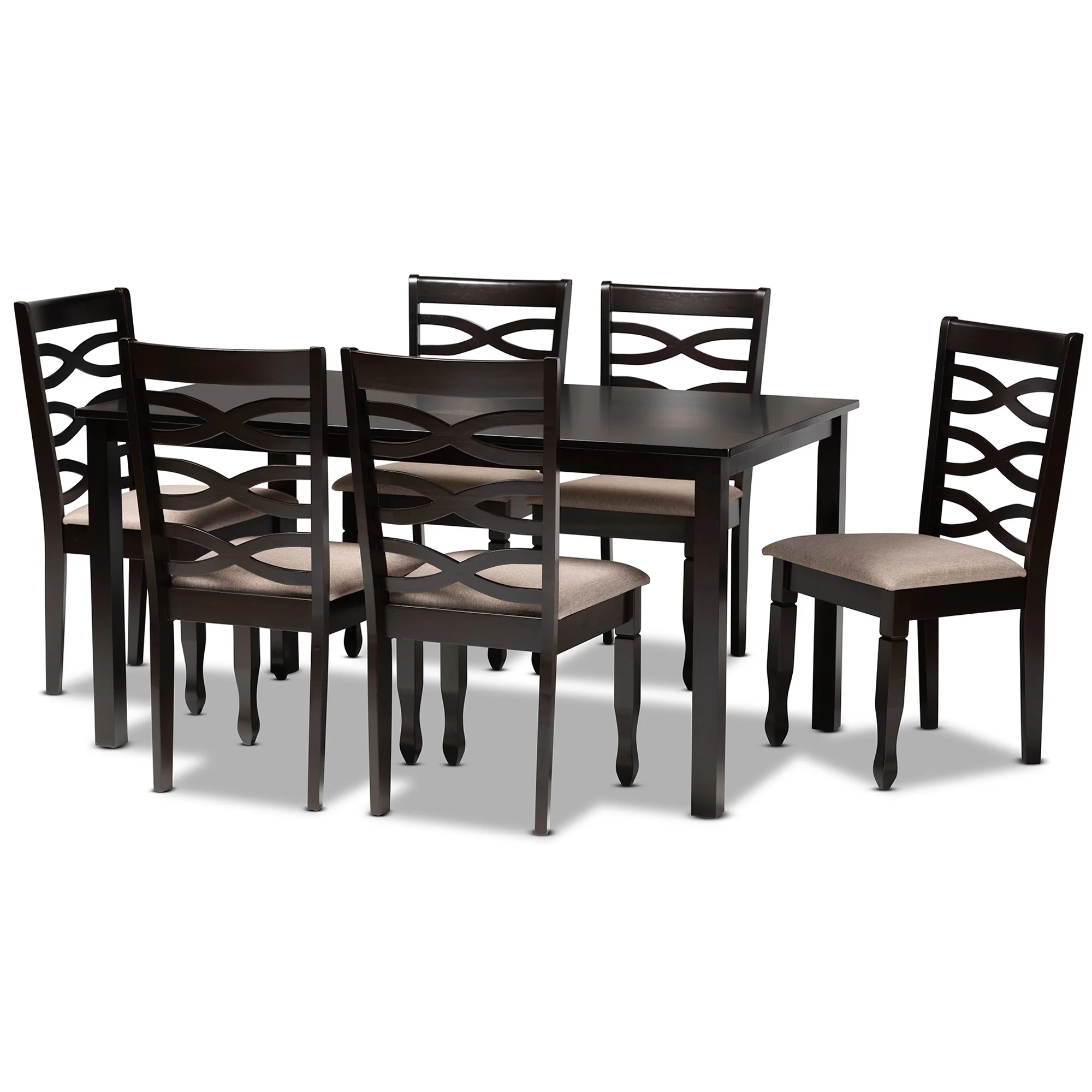 Baxton Studio Lanier Modern and Contemporary Sand Fabric Upholstered Dark Brown Finished 2-Piece Wood Dining Chair Set