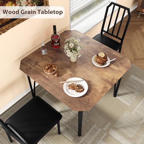 GAOMON Dining Table Set for 2, Kitchen Table and Chairs with Chamfer Design, 3 Piece Dining Room Set with Cushion Seats for Small Spaces, Home Kitchen, Apartment - Rustic Brown