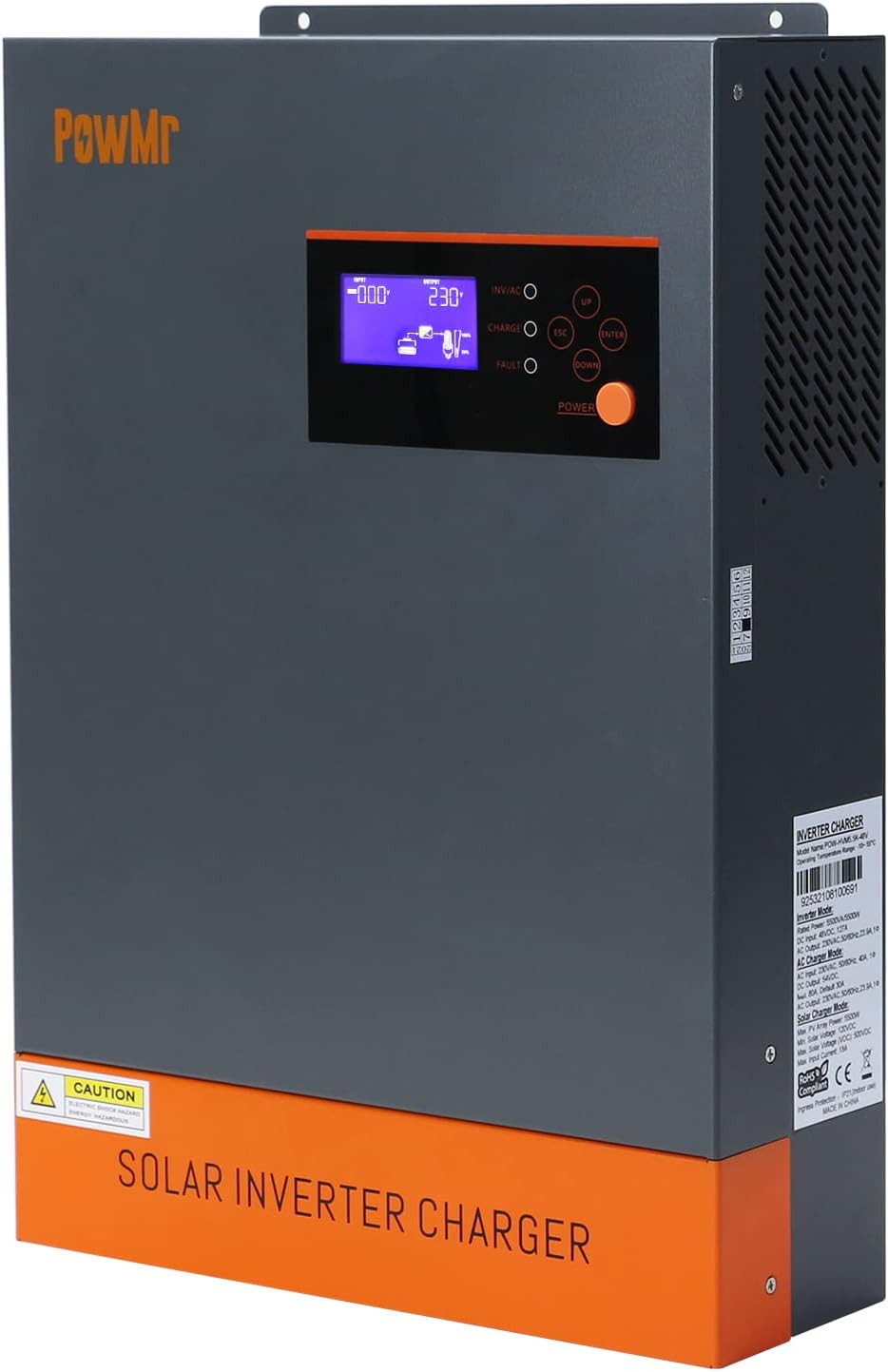 PowMr 5500W Hybrid Inverter 48V Pure Sine Wave Inverter Low Frequency Inverter DC 48V AC to 220V-230V AC Hybrid Solar Inverter Work Without Battery and Nine inverters in Parallel Solar Inverter
