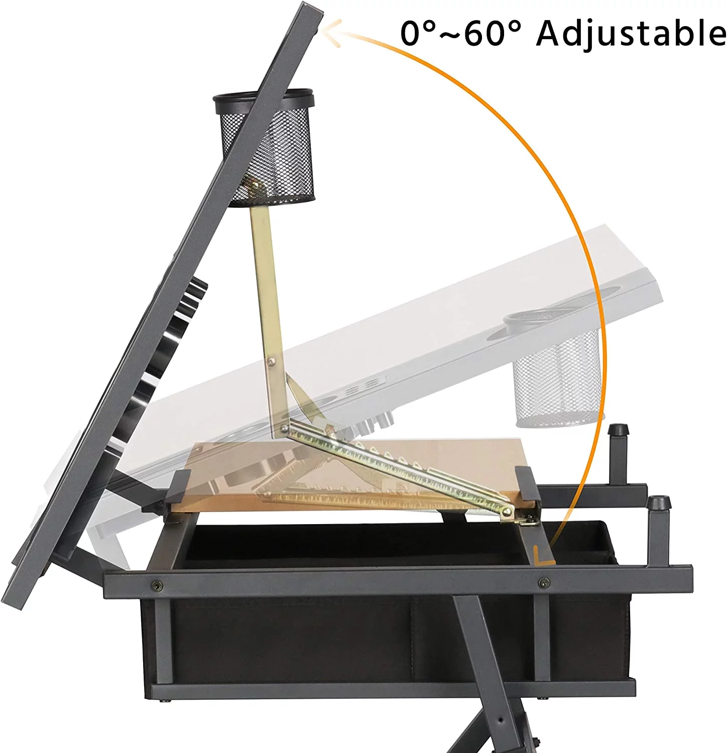 Height Adjustable Drafting Table Drawing Table Artist Desk Tilting Tabletop Art Craft Desk Watercolor Paintings Sketching Work Station w/2 Storage Drawers and Stool for Home Office