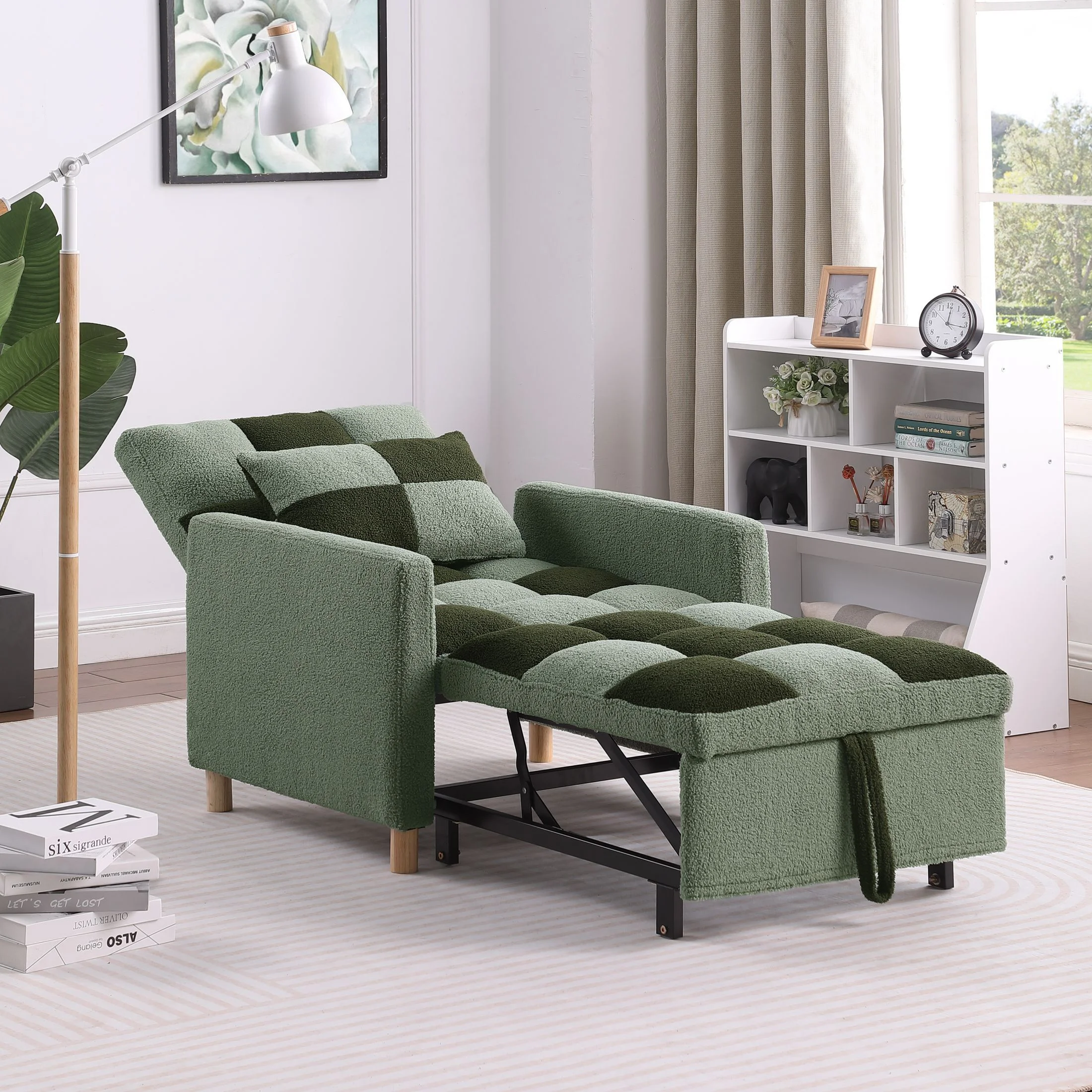 Zechuan Convertible Sleeper Sofa Chair Bed,Adjustable Chair with Pillow,Multi-Functional Sleeper Chair with Soft Teddy Fabric