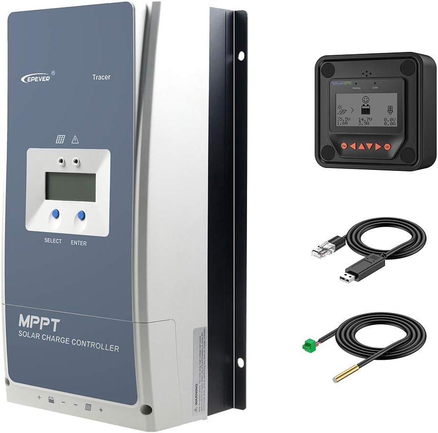 EPEVER MPPT Solar Charge Controller 80A Negative Ground 200V PV Solar Panel Charger with MT50 Remote Meter Temperature Sensor & PC Communication Cable