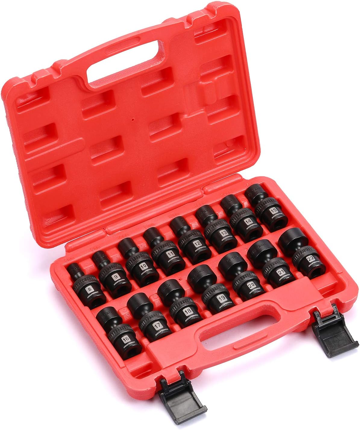MIXPOWER 10-piece 3/8" Drive Shallow Universal Impact Socket Set, Metric,10-19mm, Swivel Socket with Flexible Wobble, CR-MO