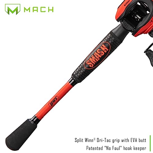 Lew's MACH Smash Baitcast Reel and Fishing Rod Combo, IM6 Graphite Blank Fishing Rod, Split Grip Winn Dri-Tac Handle, Fluorescent Red
