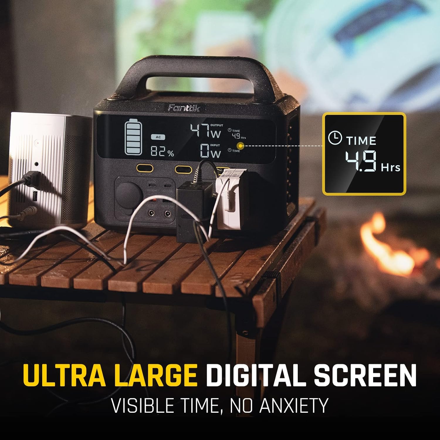 Fanttik EVO 300 Portable Power Station, 299Wh Backup Power Supply with Ultra Large Digital Screen, 2 AC 110V/300W(Peak 600W) Pure Sine Wave Outlets, Solar Generator (Solar Panel Not Included) for Outdoors Camping Travel Hunting RV Home Emergency