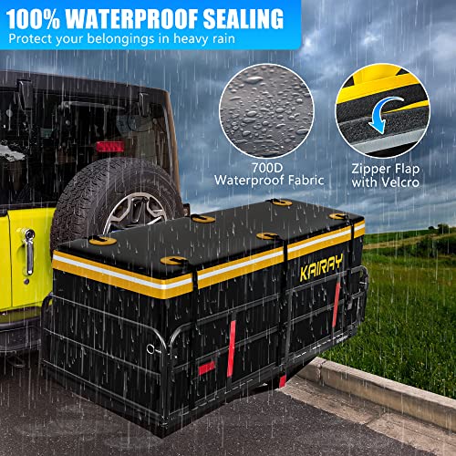 500 Lbs Heavy Duty Hitch Mount Cargo Carrier 60"x24"x14.4" Folding Rear Luggage Rack Basket Fits 2" Receiver for Car SUV Camping Traveling with Stablizer Waterproof Bag Net Ratchet Straps Lock
