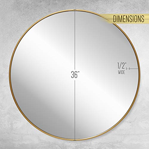 Gold Circle Wall Mirror 36 Inch Round Wall Mirror for Entryways, Washrooms, Living Rooms and More (Gold, 36")