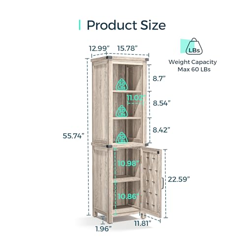 LINSY HOME Bathroom Storage Cabinet, Farmhouse Narrow Storage Cabinet with Door & Adjustable Shelves, Tall Linen Tower for Bathroom, Living Room, Light Brown