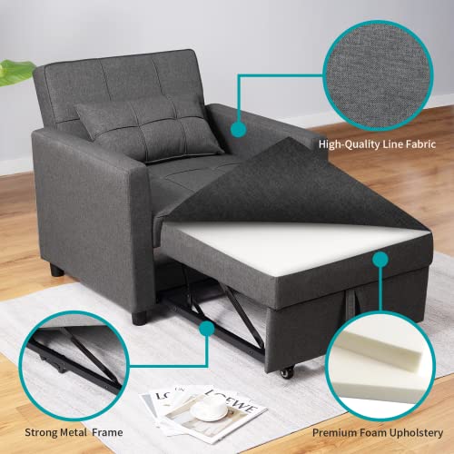 BALUS Comfortable Futon Sofa Bed, 3-in-1 Folding Sleeper Chair Bed, Studio Sectional Sofa Couch, Rv Couch Bed, Dark Grey