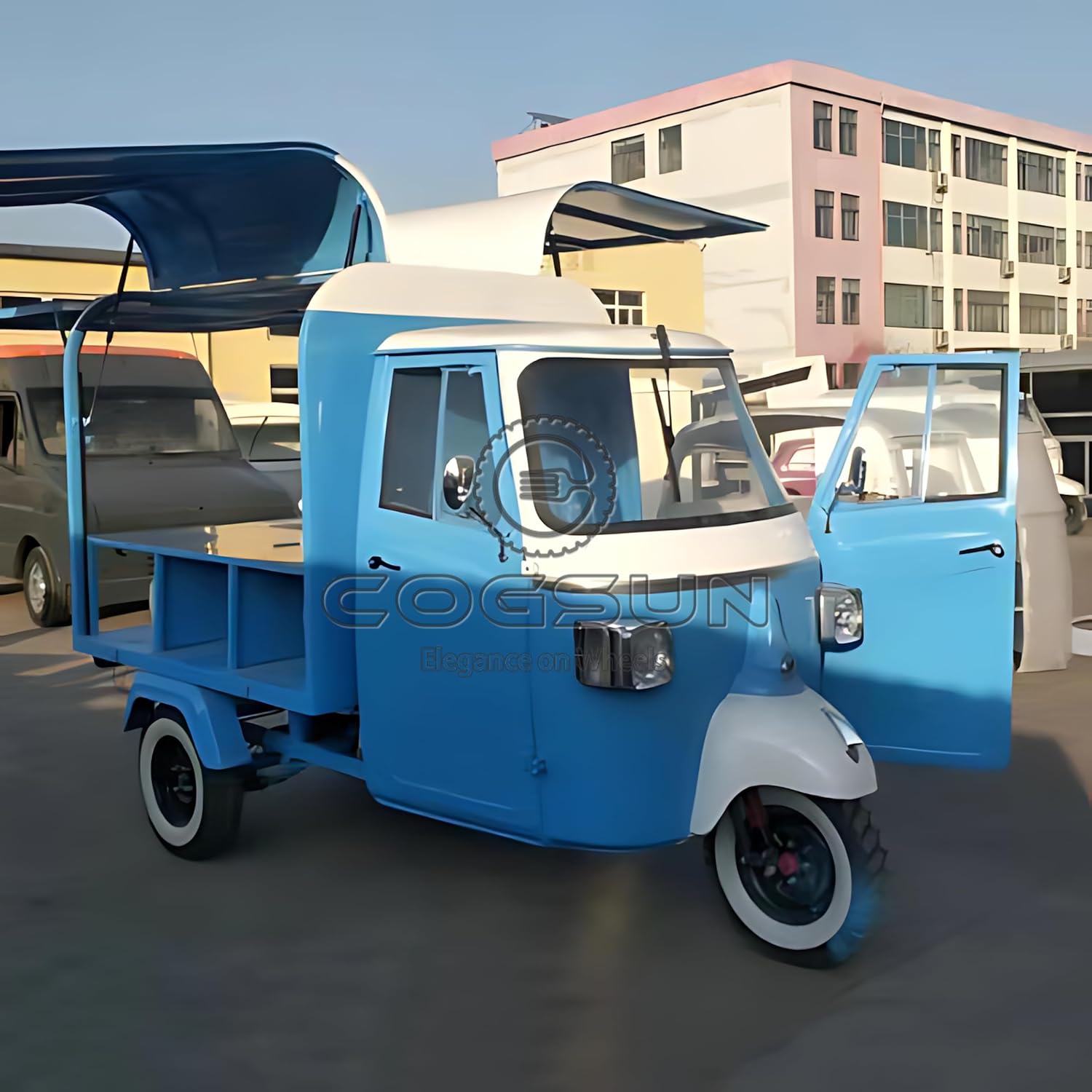 10.5FT Display Food Trailer, Concession Blue APE Food Trailer Kitchen Near Me, Mobile Food Truck Cart for Sale APE Trailer with 1 Compartment Sink for Food Trailer, Small Vintage Food Trailer