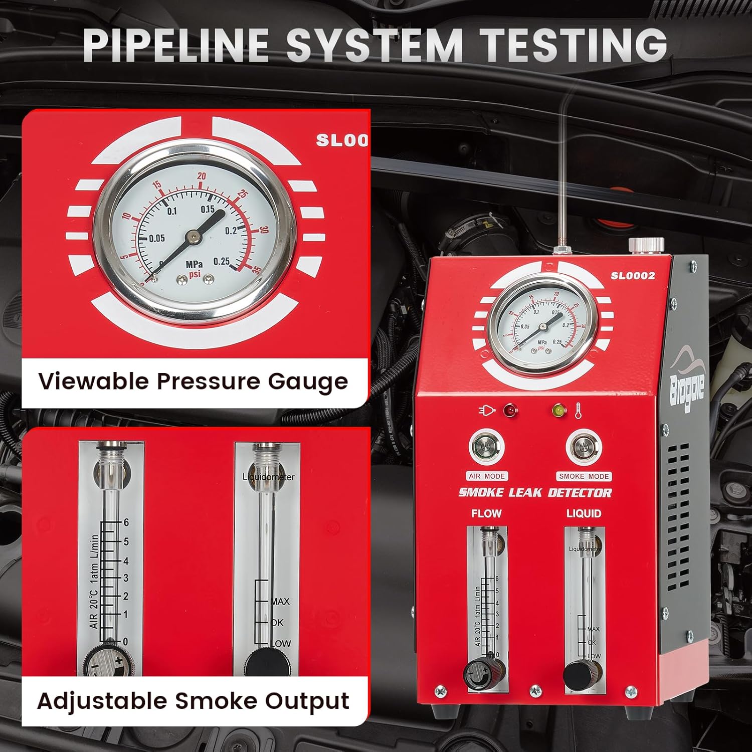Automotive EVAP Smoke Machine - Dual Mode 12V Car Fuel Pipe System Leak Detector Tester with Oil Level & Adjustable Flowmeter for All Vehicles