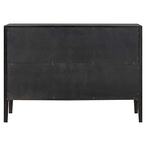 P PURLOVE Sideboard Storage Cabinet with 4 Doors, Retro Large Storage Space Buffet Cabinet with Adjustable Shelves, Sideboard for Hallway, Entryway, Living Room, Dining Room (Black)