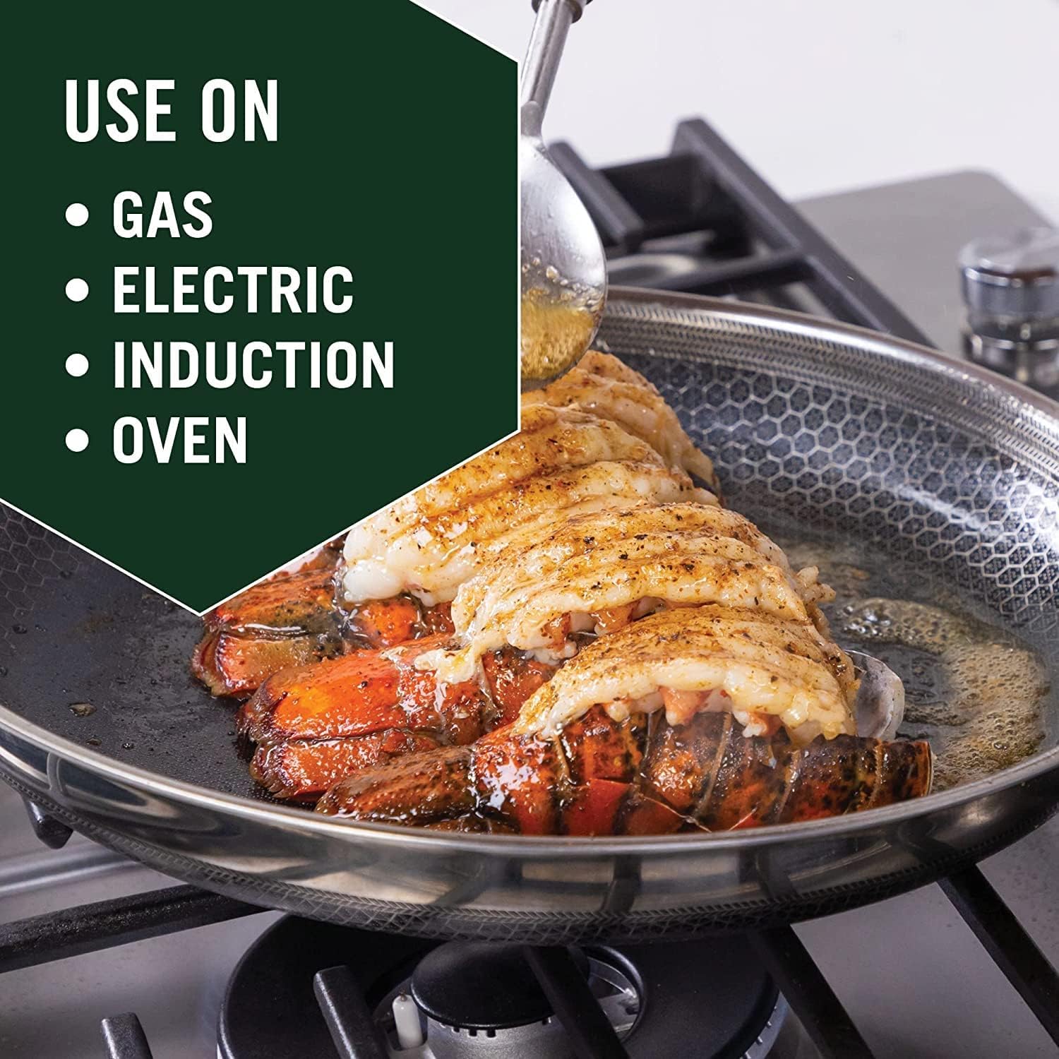 HexClad 4 Piece Hybrid Stainless Steel Cookware Set - 10 Inch Frying Pan with Lid and 12 Inch Frying Pan with Lid, Stay Cool Handle, Dishwasher and Oven Safe