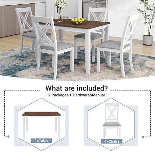 5-Piece Dining Table Set for Small Spaces, Minimalist Wood Dining Table with 4 Upholstered Chairs, Rectangular Table and 4 X-Back Chairs (Blue)