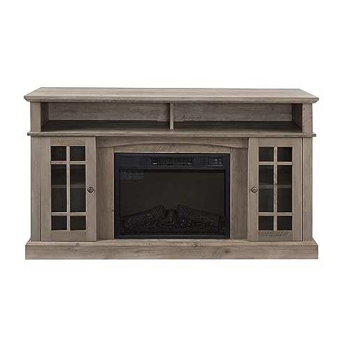 KUIKUI Electric Fireplace TV Stand for TVs up to 65", Electric Fireplace Stoves TV Console with Storage Space, Antique Entertainment Console Center with 23" Fireplace Insert for Living Room, Espresso
