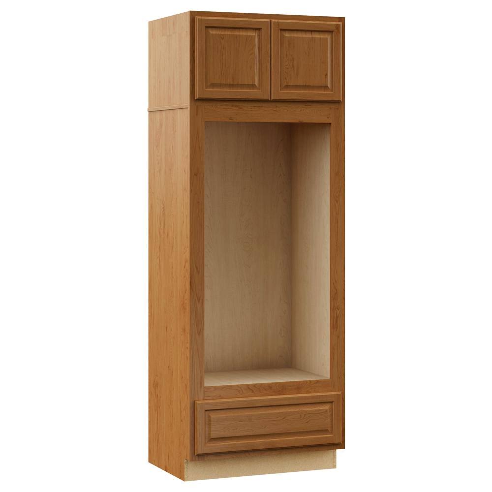 Hampton Bay Hampton Assembled 33x90x24 in. Double Oven Kitchen Cabinet in Medium Oak
