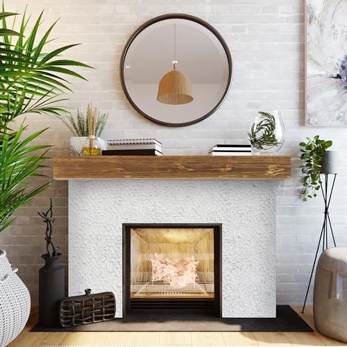 60" Rustic Wood Fireplace Mantel | Wall-Mounted & Floating Shelf for Home Decor