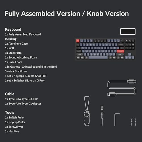Keychron Q3 Wired Custom Mechanical Keyboard Knob Version, TKL QMK/VIA Programmable Macro with Hot-swappable Gateron G Pro Blue Switch Double Gasket Compatible with Mac Windows Linux (Black)