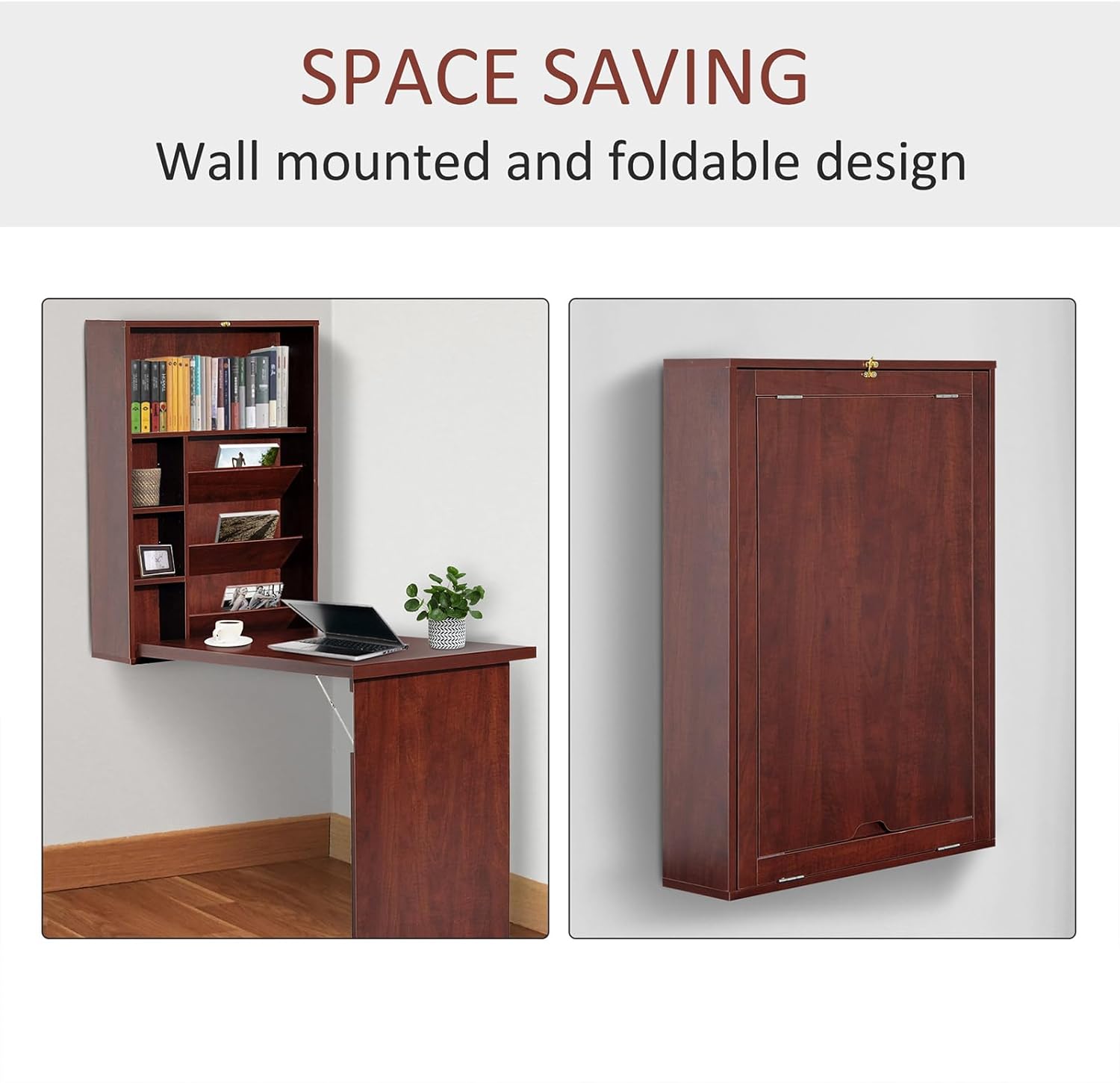 Wall Mounted Desk, Fold Out Convertible Floating, Multi-Function Murphy Desk for Home Office, Space Saving Computer/Hanging Desk, Table with Storage Area