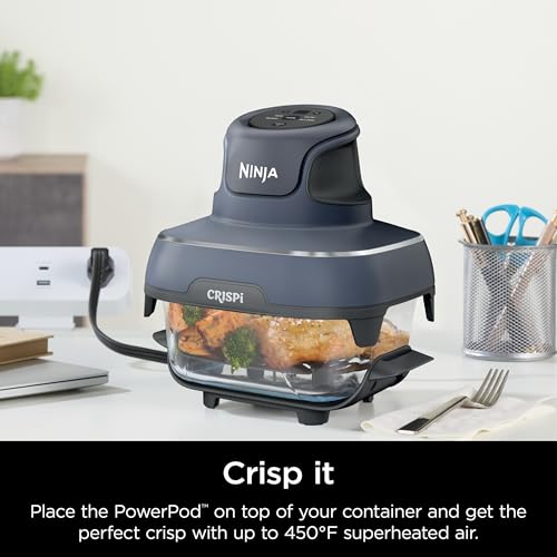Ninja Crispi Air Fryer, Microwave, Freezer & Dishwasher Safe, Non Toxic Glass Portable Cooking System, 4 QT & 6 Cup Glass Containers with Storage Lids, Easy Meals, Air Fry, Bake, Green, FN101SG