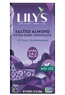 Salted Almond Dark Chocolate Bar by Lily&s Sweets Stevia Sweetened No Added Suga