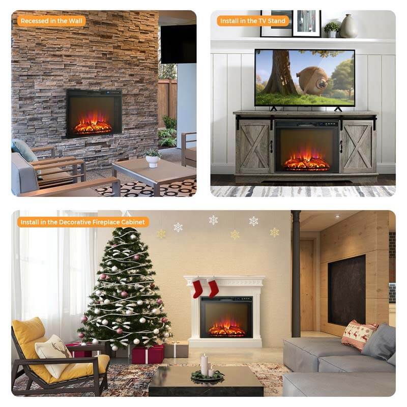 26′′ 1500W Electric Fireplace Insert, Recessed Electric Fireplace Heater with Adjustable Flame Effect