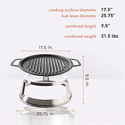 Solo Stove Bonfire Grill Top and Hub, Cast Iron Cooktop with Stainless steel Hub for 8” Elevation, Addition for Bonfire Fire Pit, Weight: 20 lbs, Diameter: 17.5"