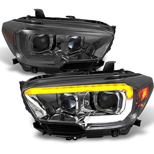 AKKON - For NEW Sequential LED Tube Design Black 2016-2023 Toyota Tacoma SR/SR5 Dual Square Projector Headlights