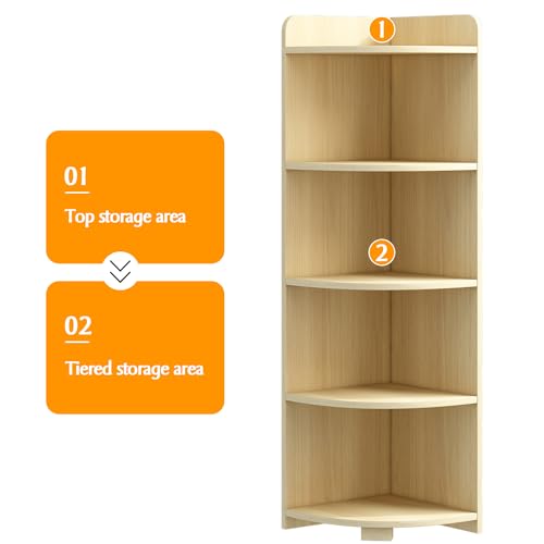 IOTXY 6-Tier Open Corner Shelf - 71" Tall Wooden Floor Standing Corners Bookshelf Rack Stand, Oak