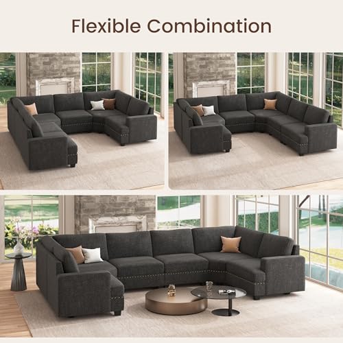Nolany Oversized Modular Sofa U Shaped Modular Sectional Couch Reversible Modular Sectional Sofa with Deep & Wide Seat,135.6 inch,Dark Grey