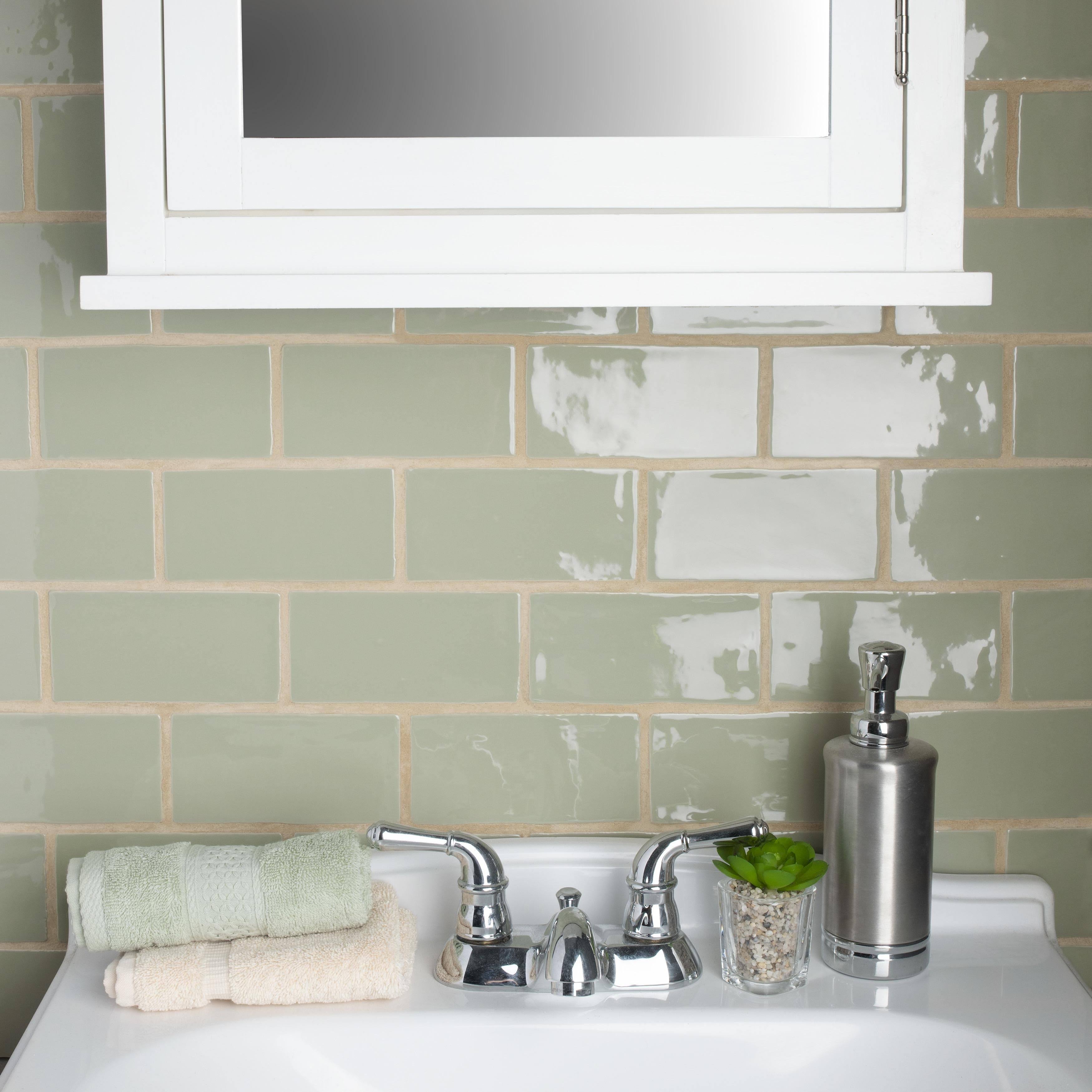 SomerTile Chester Sage 3x22 x 6x22 Ceramic Wall Subway Tile - Case 44 Tiles