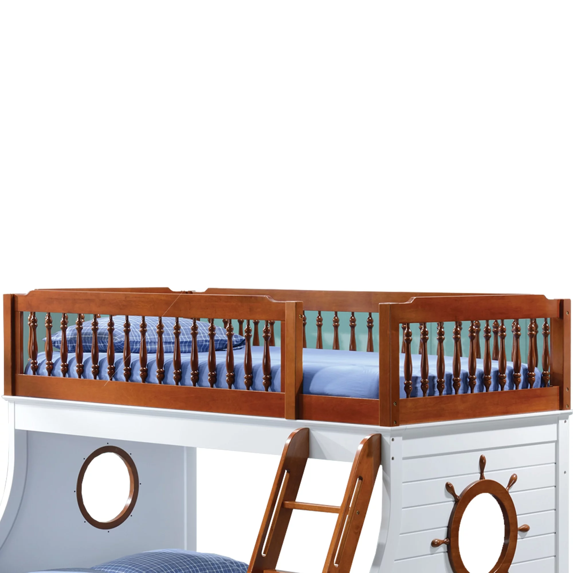 Nautical Wooden Twin/Full Bunk Bed, Oak Brown & White