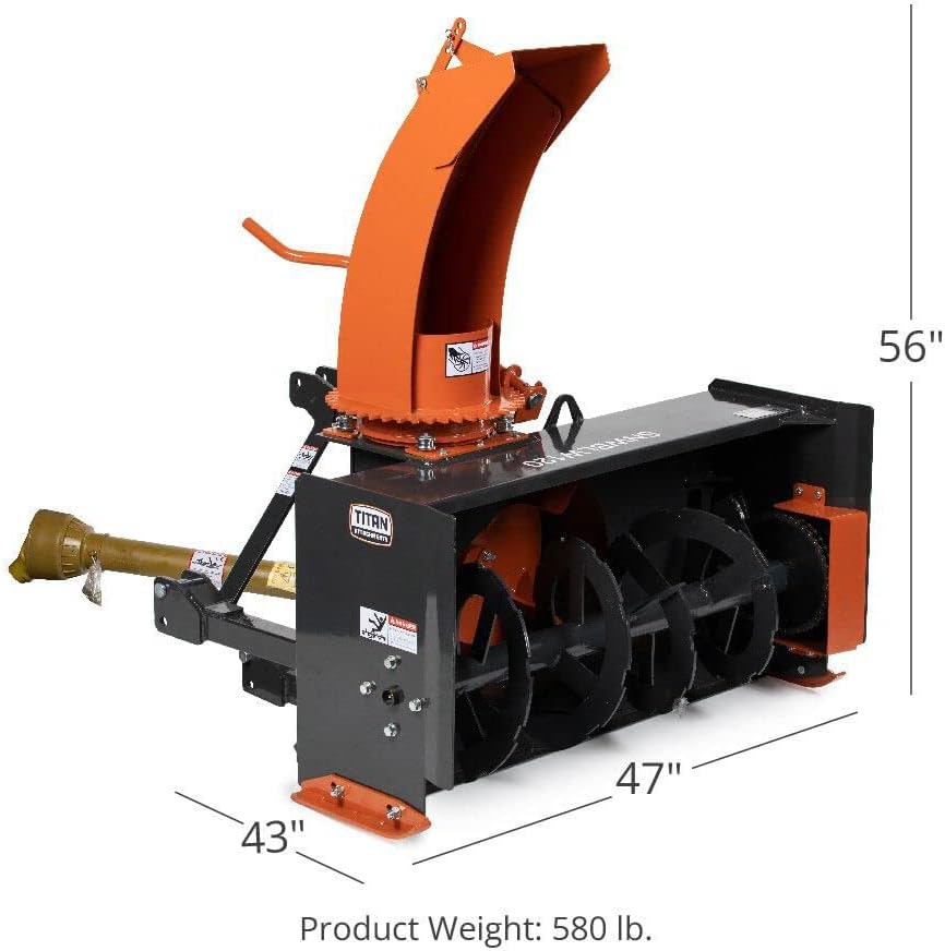 Titan Attachments 4 FT Snow Blower, Category 1, 3 Point PTO Driven, Directional Snow Chute