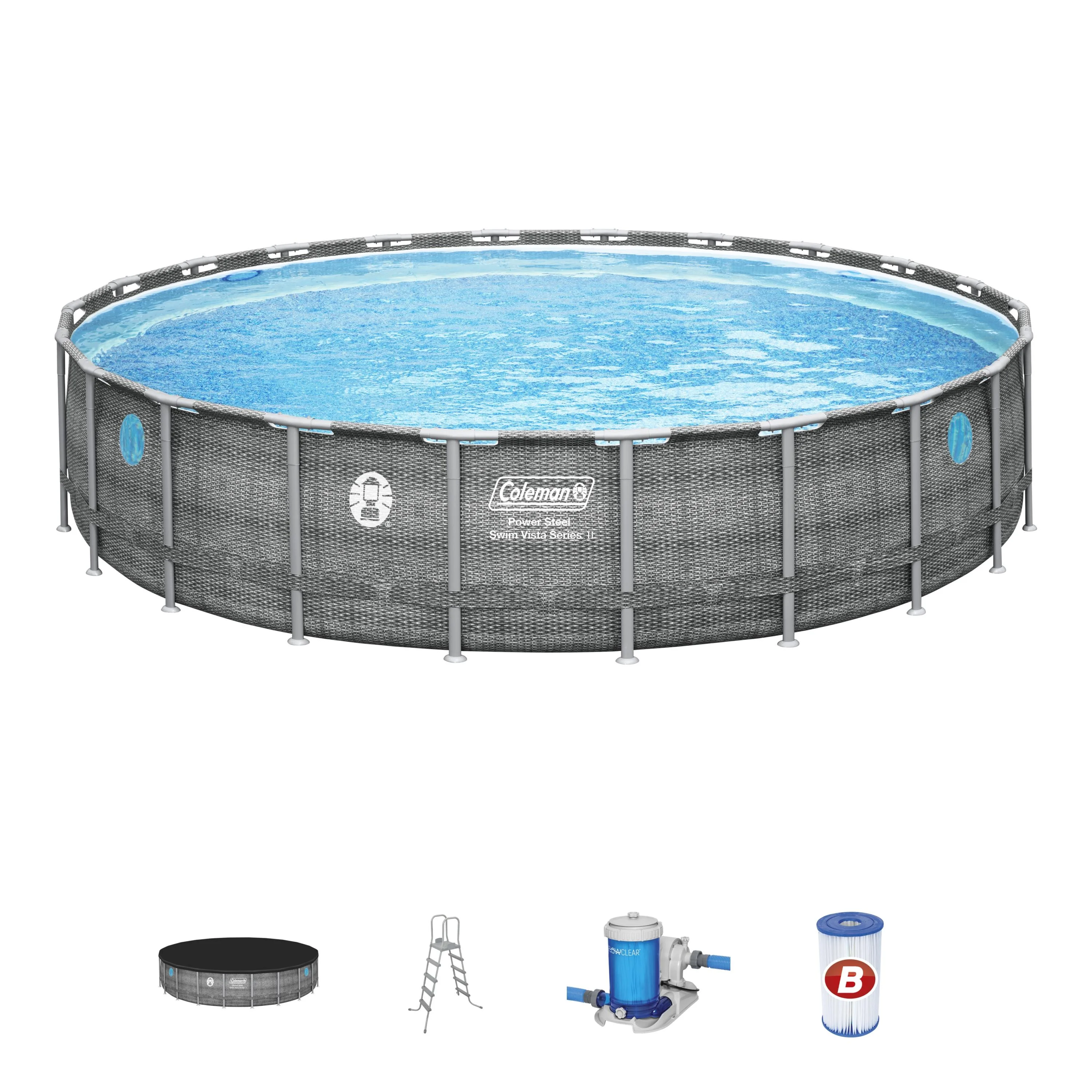 Coleman 22'x52" Power Steel Frame Swim Vista II Round Swimming Pool Set