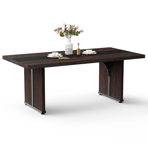 STHOUYN 71" Farmhouse Dining Kichen Table for 6 8, Rectangle Large Wood Dining Room Table, Rustic Long Dinner Table, Conference Table (Brown)