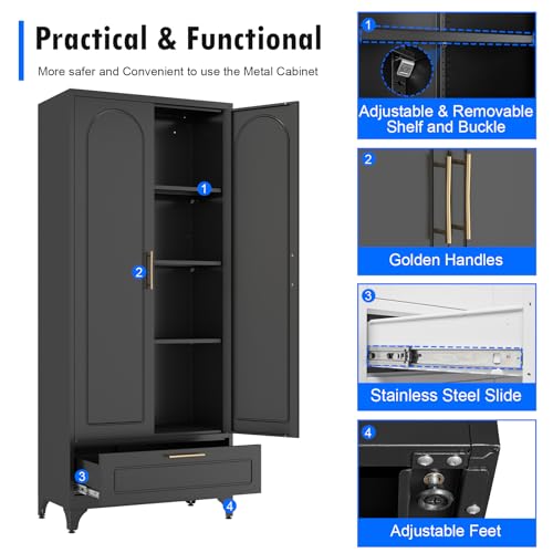 Metal Storage Cabinet with Doors and Shelves, 71 Inch Tall Kitchen Pantry Cabinet, Pantry Cabinets for Kitchen Storage, Freestanding Cupboard for Living, Dining Room, White, Assembly Required