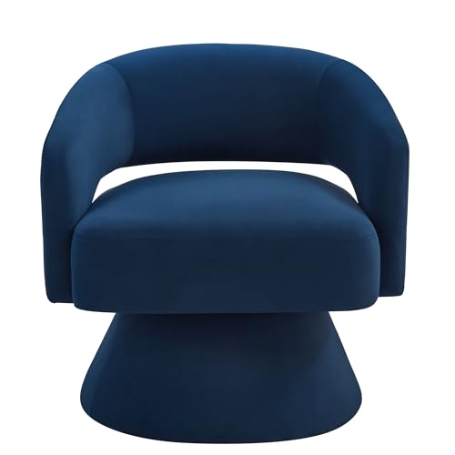 Swivel Barrel Chair, Velvet Round Upholstered Accent Chairs,Lounge chair with Open Backrest, 360 Degree Comfy Single sofa Dresser chair for Living room, hotel, bedroom, office (Navy)