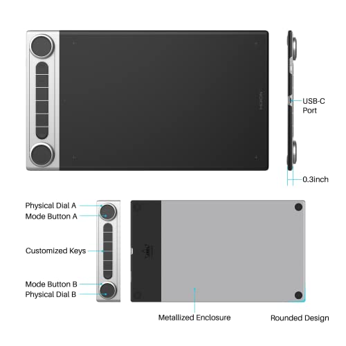 HUION Inspiroy Dial 2 Bluetooth Wireless Graphics Drawing Tablet with Dual Dials Battery-Free Stylus PW517 for Digital Art and Graphics Design, Compatible with Mac, Windows, Linux, Android